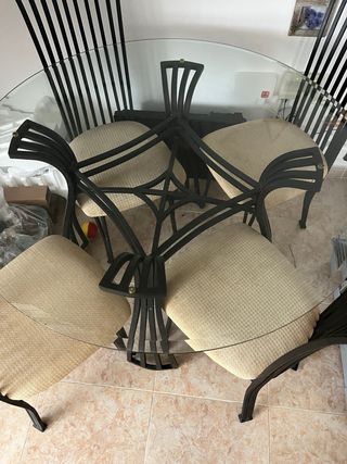 Tavolo in forgia con cristallo, 4 sedie