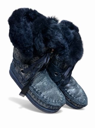 Mou stivali neri e argento con pelliccia