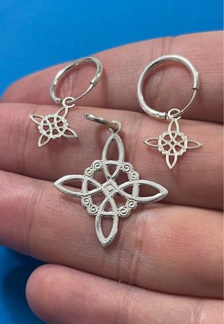 Mistico Conjunto Nudos De Brujas Plata De Ley 925