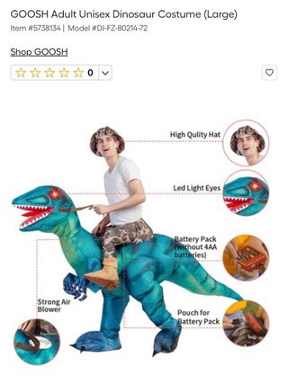 Disfraz Dinosaurio Hinchable GOOSH Talla 150-165cm