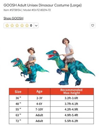 Disfraz Dinosaurio Hinchable GOOSH Talla 150-165cm