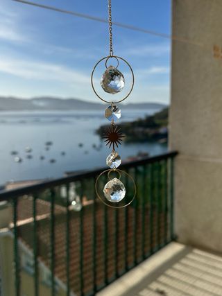 Cataluce a doppio sole in cristallo e metallo dorato