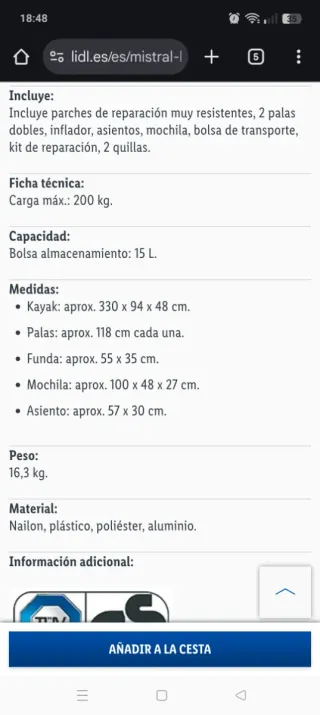 Kayak hinchable MISTRAL® para 1 o Dos personas