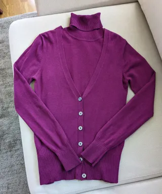 Conjunto cárdigan y top cuello alto magenta Mango