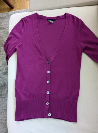 Conjunto cárdigan y top cuello alto magenta Mango