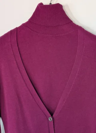 Conjunto cárdigan y top cuello alto magenta Mango