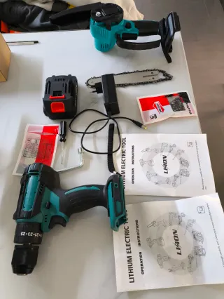 Taladro y podadora a batería 21V