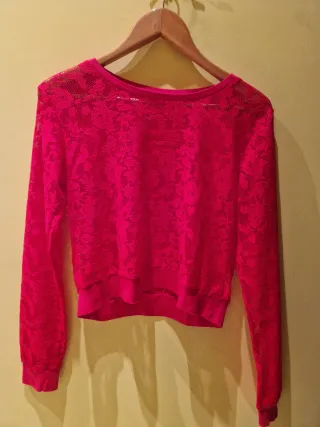 Blusa encaje rosa manga larga