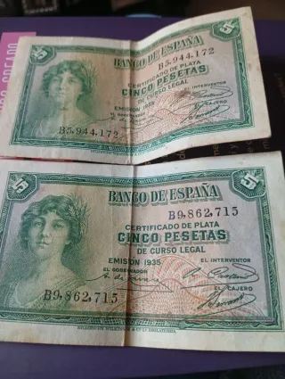 Billetes 5 Pesetas Banco de España 1935