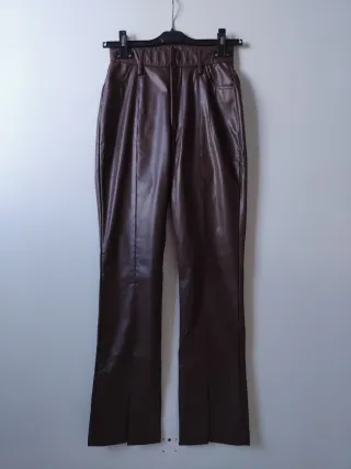 Pantaloni dritti in PU SHEIN marrone