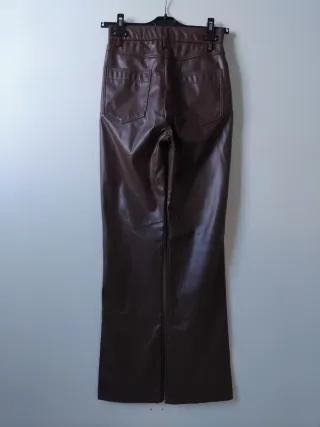 Pantaloni dritti in PU SHEIN marrone