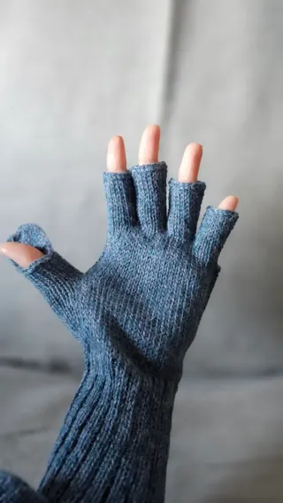 Guantes Mitones Lana Alpaca Azul Gris