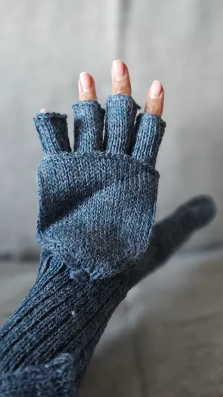 Guantes Mitones Lana Alpaca Azul Gris