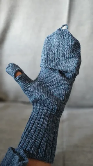 Guantes Mitones Lana Alpaca Azul Gris