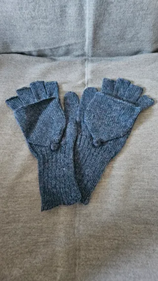 Guantes Mitones Lana Alpaca Azul Gris