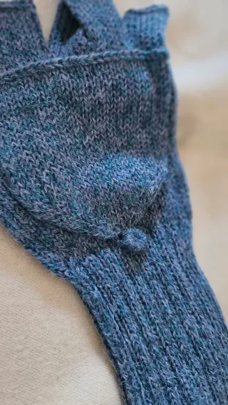 Guantes Mitones Lana Alpaca Azul Gris