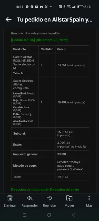 Sable eléctrico Allstar esgrima