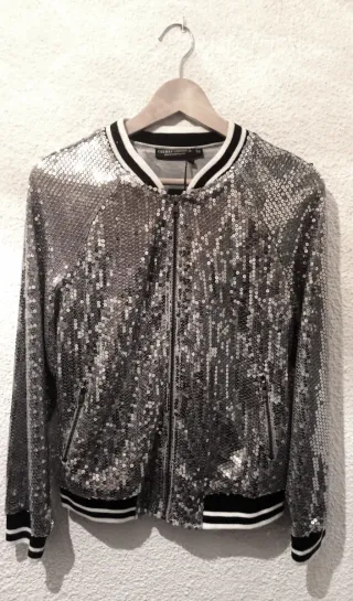 Bomber CHERRY COUTURE, lentejuelas plata, unisex
