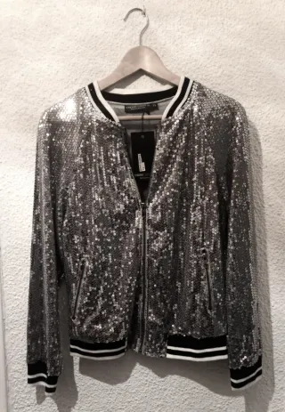 Bomber CHERRY COUTURE, lentejuelas plata, unisex
