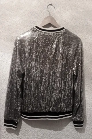 Bomber CHERRY COUTURE, lentejuelas plata, unisex