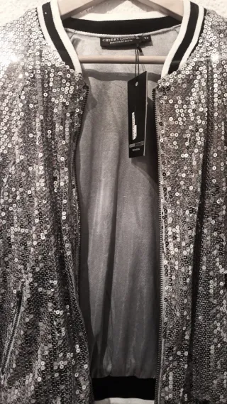 Bomber CHERRY COUTURE, lentejuelas plata, unisex