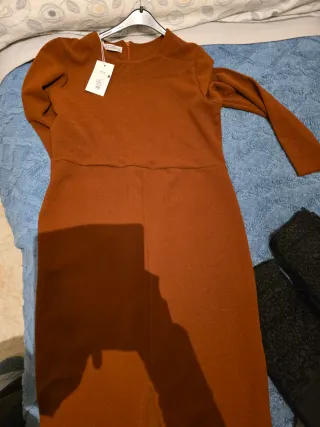 Vestido manga larga marrón/naranja