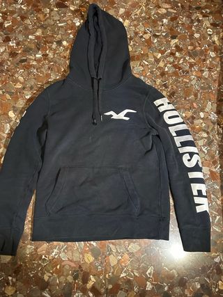 Sudadera Hollister Negra Logo Blanco