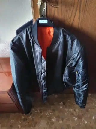 Chaqueta Bomber Negra Talla XL Naranja