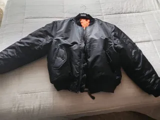 Chaqueta Bomber Negra Talla XL Naranja