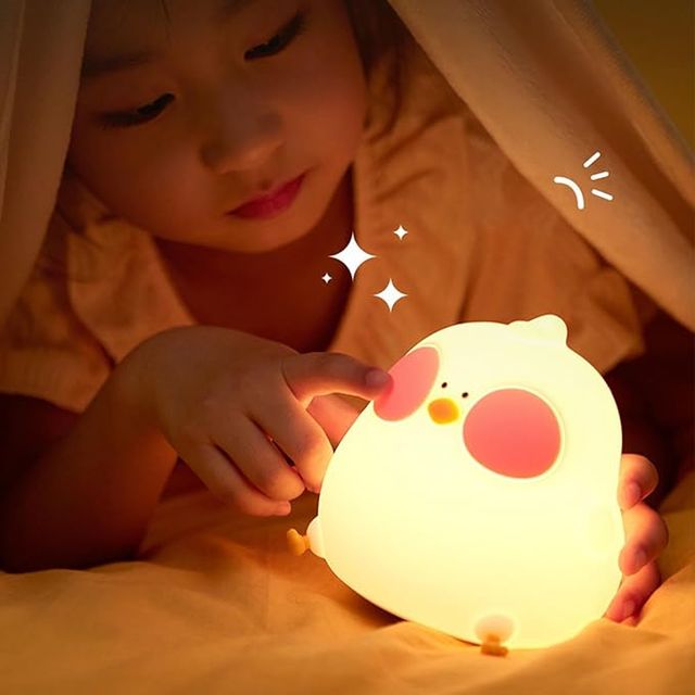 Lámpara Nocturna de Silicona Pollito Infantil – 3 Niveles, Recargable USB, Temporizador