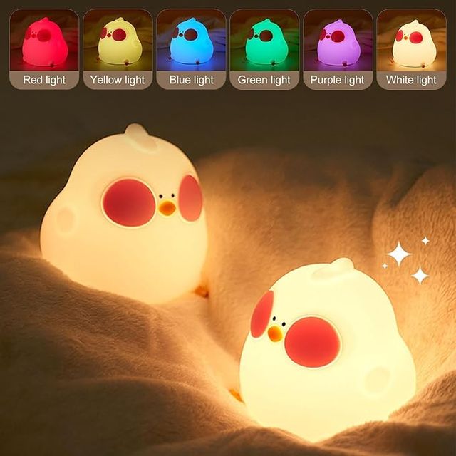 Lámpara Nocturna de Silicona Pollito Infantil – 3 Niveles, Recargable USB, Temporizador