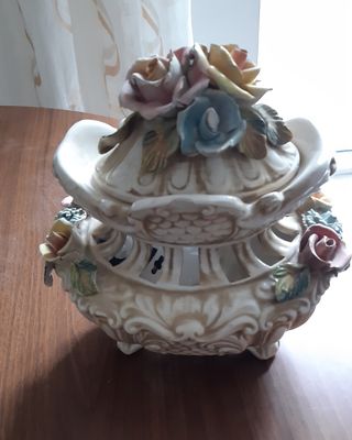 Vaso vintage ceramica fiori beige rosa