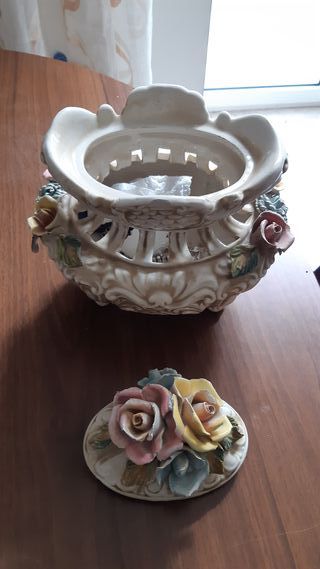 Vaso vintage ceramica fiori beige rosa
