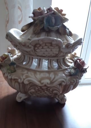 Vaso vintage ceramica fiori beige rosa