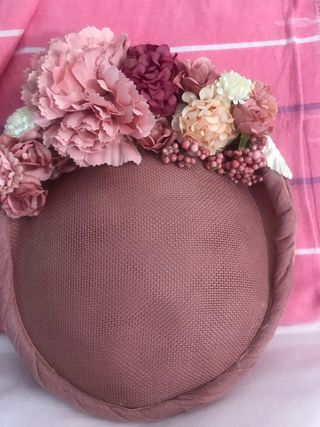 Tocado Ceremonia Flores Rosa Palo