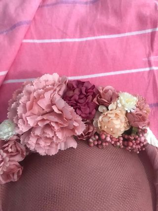 Tocado Ceremonia Flores Rosa Palo
