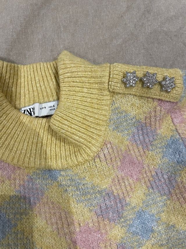 Jersey Zara cuadros multicolor talla S