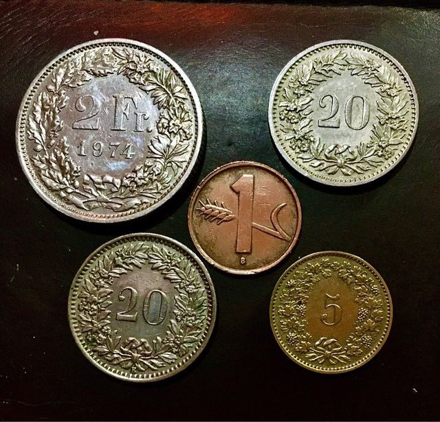 Conjunto 5 monedas Helvetia