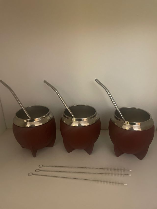 Set 3 Vasos Mate con cucharillas y escobillas
