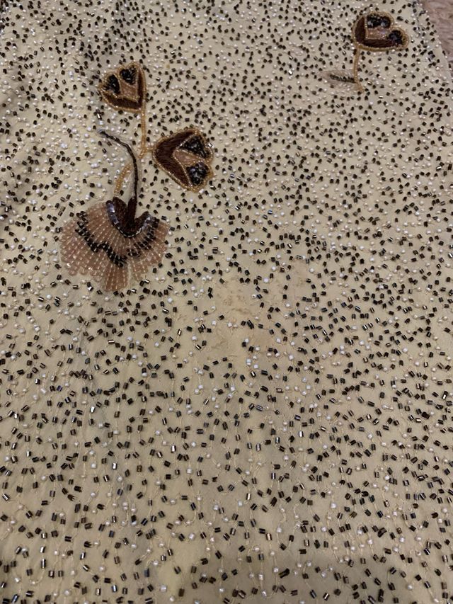 Vestido largo lentejuelas beige y oro