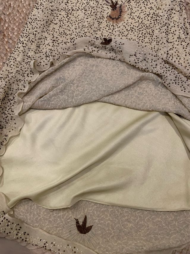 Vestido largo lentejuelas beige y oro