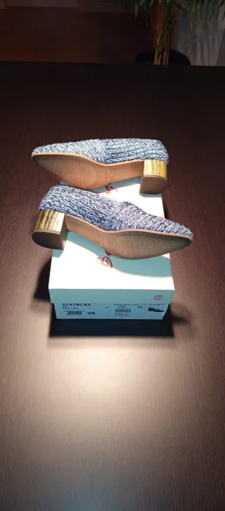 Zapatos Mujer Rafia Azul Talla 36