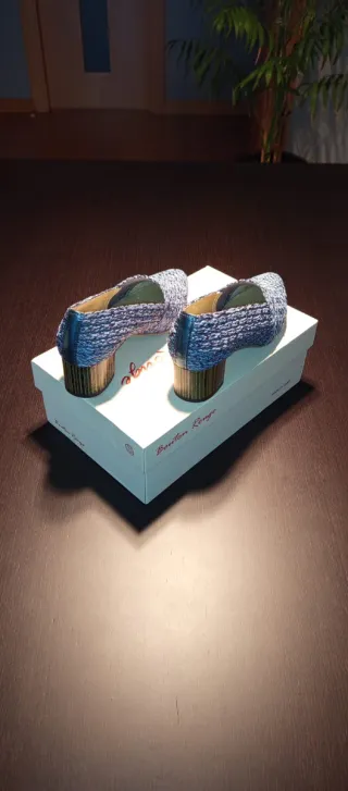 Zapatos Mujer Rafia Azul Talla 36