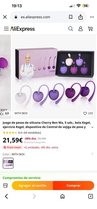 Juego Pesas Kegel Silicona Cherry Ben Wa 5 uds