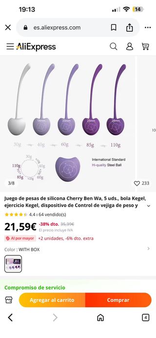 Juego Pesas Kegel Silicona Cherry Ben Wa 5 uds