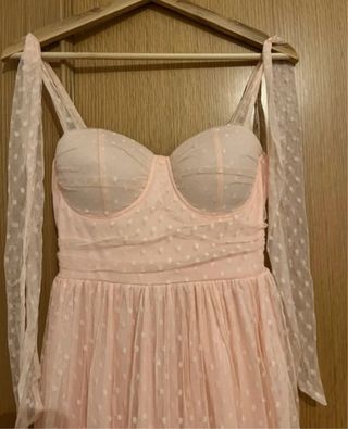 Vestido largo fiesta rosa lunares