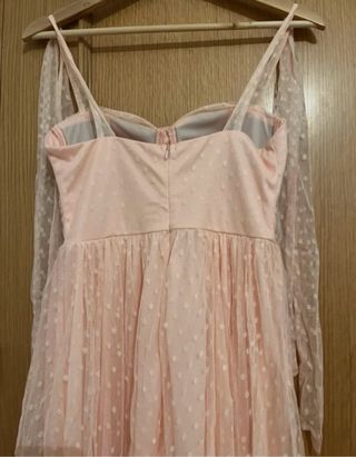 Vestido largo fiesta rosa lunares