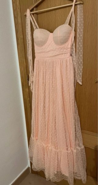 Vestido largo fiesta rosa lunares