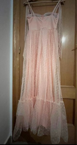Vestido largo fiesta rosa lunares