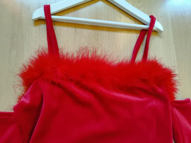 Vestido rojo terciopelo con plumas